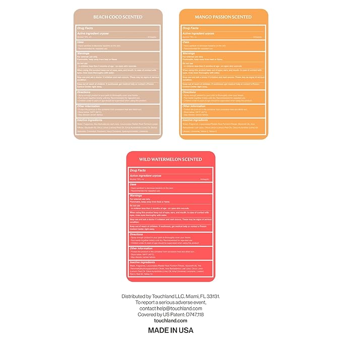 Touchland Power Mist Hydrating Hand Sanitizer Spray, TROPICAL Trio Set (Mango Passion, Beach Coco, Watermelon), 1 FL. OZ. Travel Size (Set of 3)