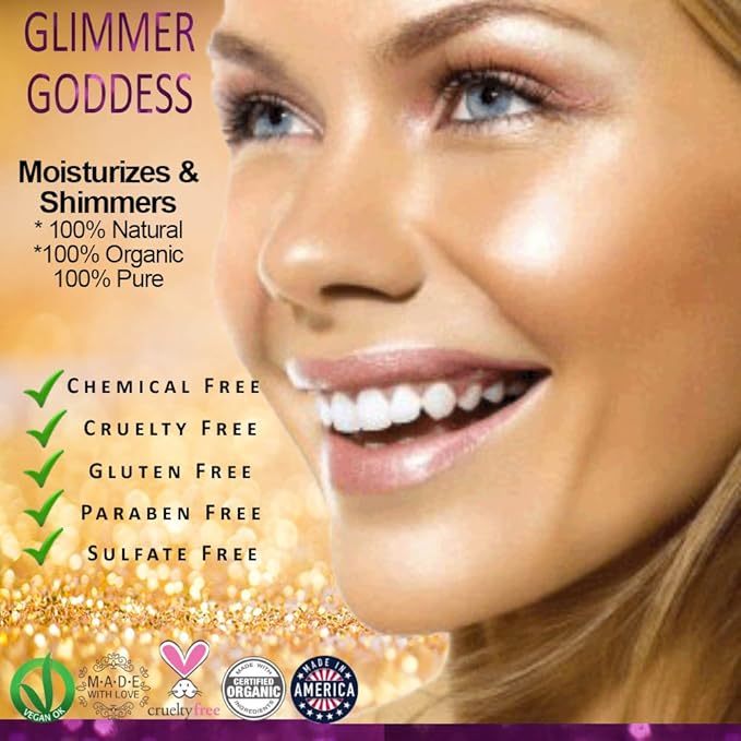 GLIMMER GODDESS Organic Whipped Body Butter - Super Level 3 Diamond Shimmer - Moisturizing & Nourishing Skincare with Natural Ingredients - Luxurious Glow & Hydration for All Skin Types - 4.0 oz