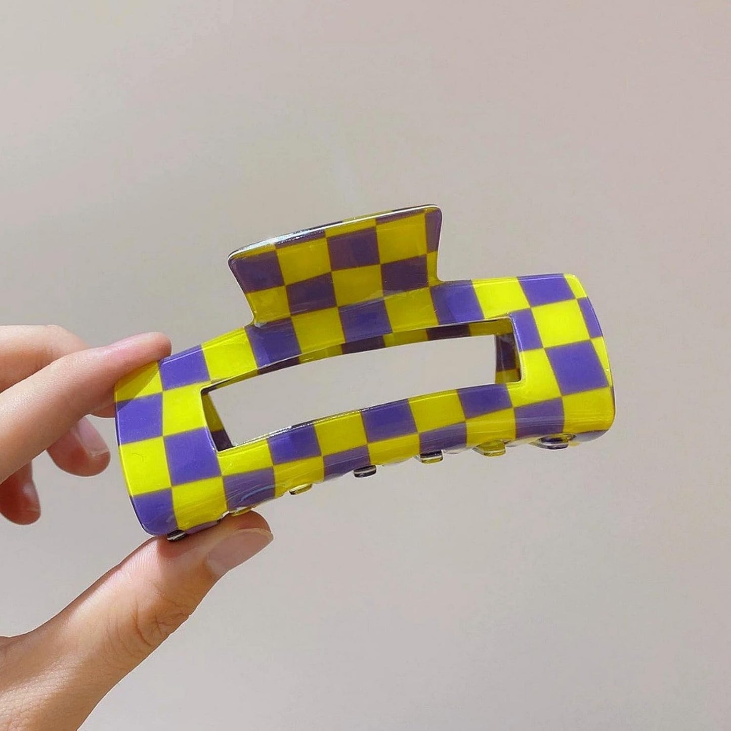 SINIDE Checkered Rectangle Hair Claw Clips, Large Acrylic Bright Multicolored Square Checker Barrettes for Thin Thick Hair Cute Non Slip Jaw Clips Strong Hold Claw Clamps for Women Ladies (4 Pack)