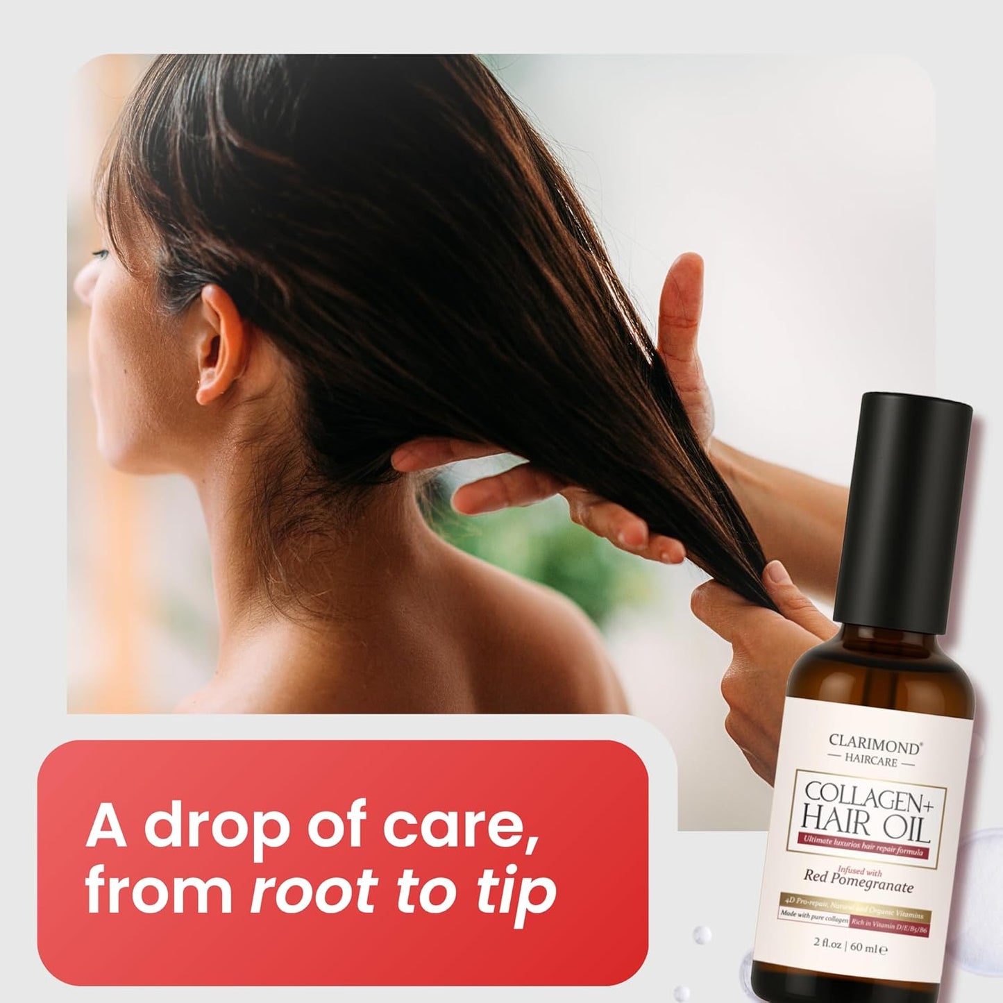 CLARIMOND Collagen Booster Hair & Skin Oil | Vitamin E Hair Oil with Collagen for Women | Growth Serum with Vitamins for Curly, Thick, or Fine Texture | Paraben & Sulfate Free | Natural Ingredients