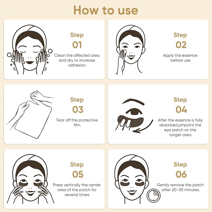 20Pcs/10Pairs Under Eye Patches Gold for Dark Circles, Puffy Eyes, and Wrinkles, 24K Gold Eye Mask for Face, Eye Cream for Men and Women