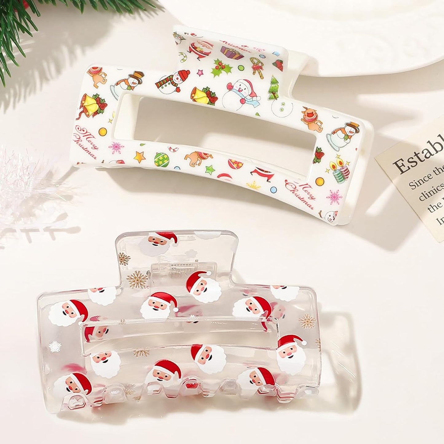 2 Pcs Christmas Hair Clips Cute Snowman Cartoon Design Exquisite Christmas Claw Clip for Thick Thin Hair Medium Square Acrylic Hair Clips, Christmas barrette Christmas Hair Accessories for Women
