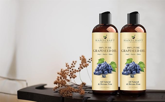 Handcraft Blends Grapeseed Oil - Cold-Pressed 8 Fl Oz - 100% Pure and Natural - Premium Grade Carrier Oil for Skin and Hair - Hair and Body - Massage - Hexane-Free