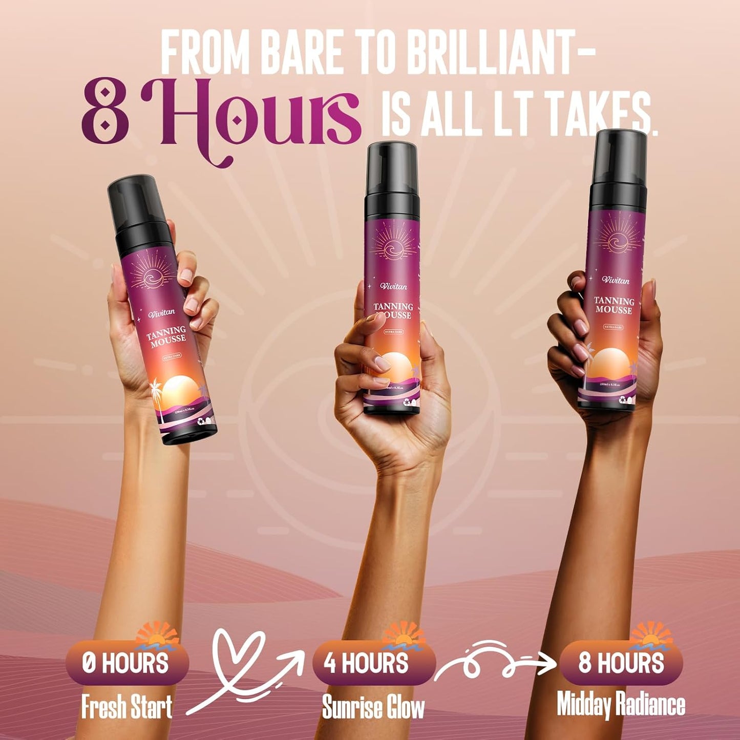 Self Tanner Mousse Kit - 250mL XL & Mitt & Strap | 1-Hour Express Dark Bronze + Plant 30% DHA for Long-Lasting Tan | No Orange Tones, Streak-Free & Odorless | Natural Sunless Glow