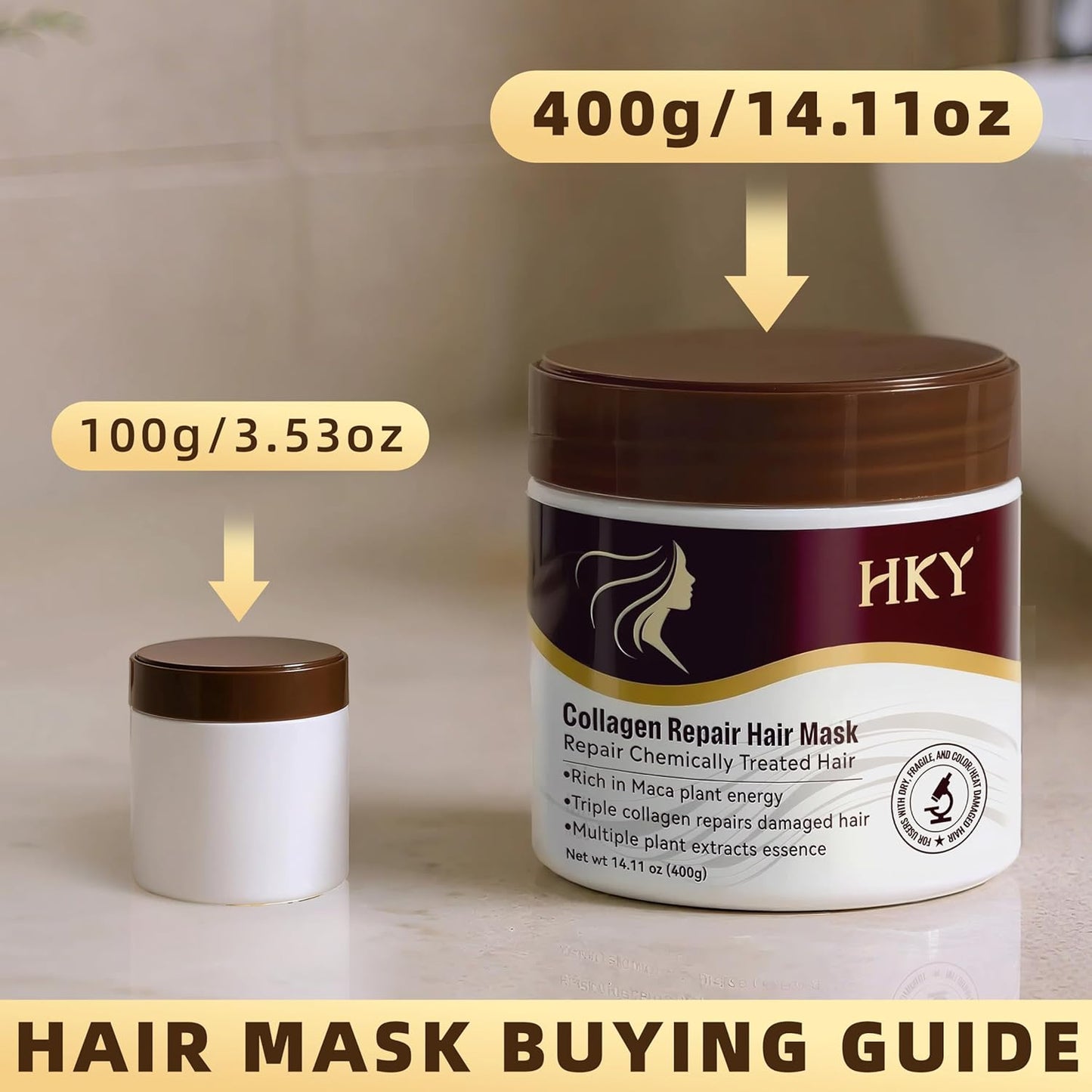 HKY Hair Treatment Collagen Hair Mask Deep Conditioner Hair Care For Repair Damaged Dry Growth Hydration With Maca, Vitamin B5, Purslane For Home Hair Salon (Large capacity)