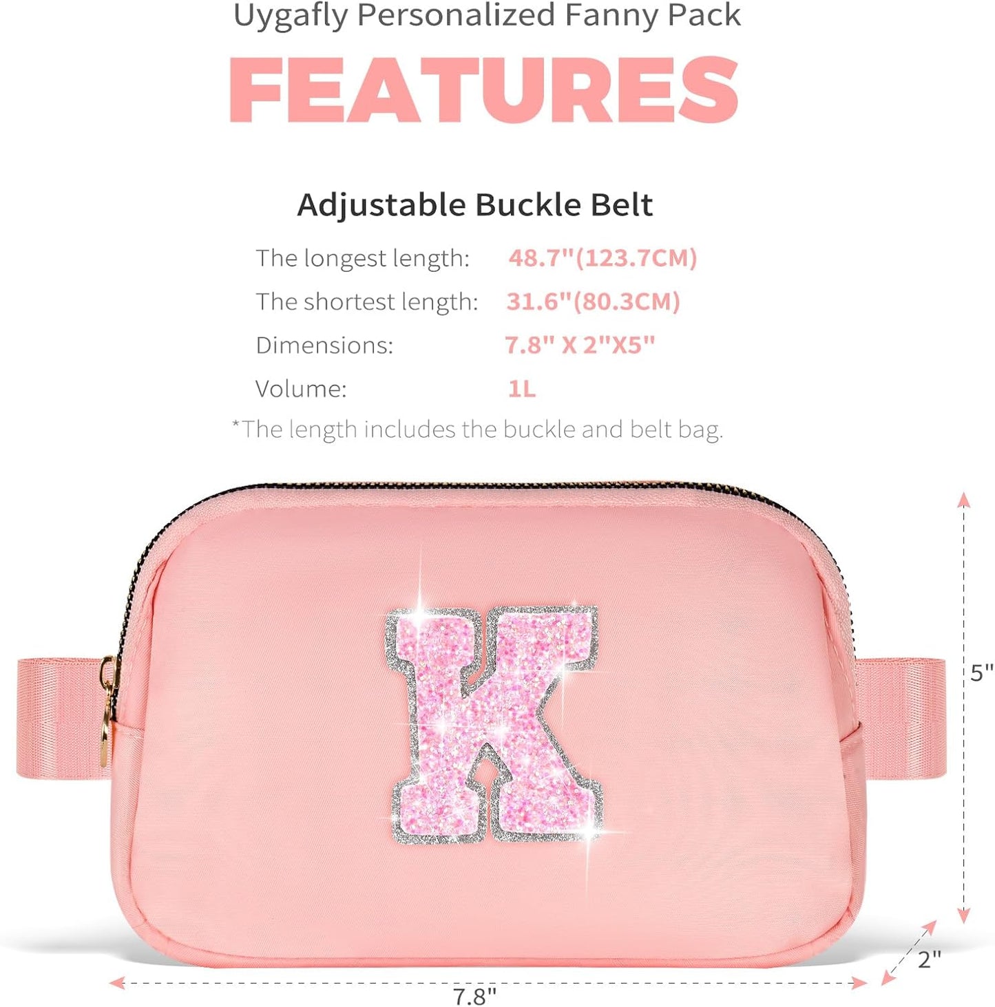 Girl Stuff - Teen Girl Gifts Trendy Stuff,Cross Body Bag for Girls Belt Bag for Women - Fanny Pack for Kids Teen,Crossbody Bag for Women Trendy Belt Bag Waist Packs | Peach,Initial K