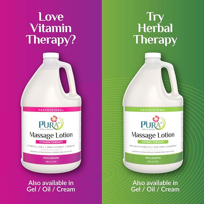 PURA Vitamin Therapy Massage Lotion, Massage Lotion Therapy Professional Deep Tissue Therapy, Pura Wellness Vitamin Therapy Lotion Unscented Lotion for Physical Therapy and Recovery, 128oz