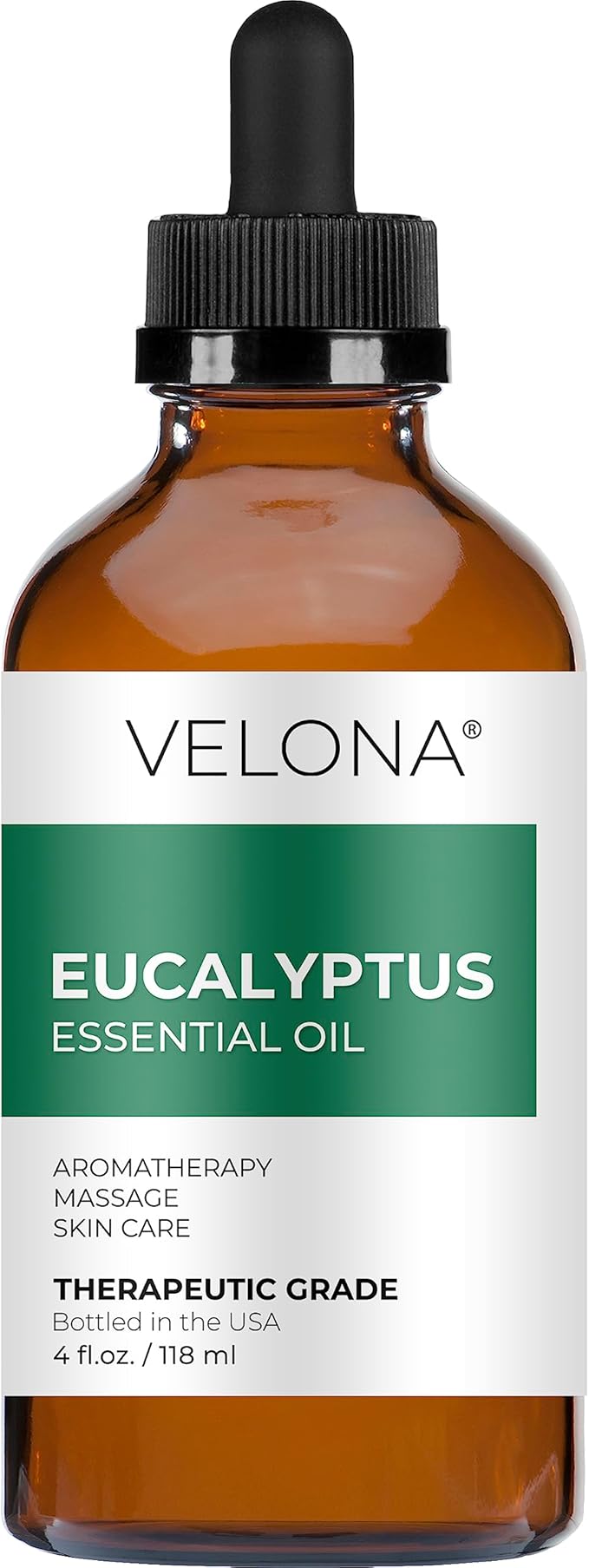 Eucalyptus Essential Oil by Velona - 4 oz | Therapeutic Grade 100% Pure and Natural | for Aromatherapy Diffuser, Massage, Skincare, Haircare, Soapmaking | Undiluted and Multipurpose in Glass Bottle