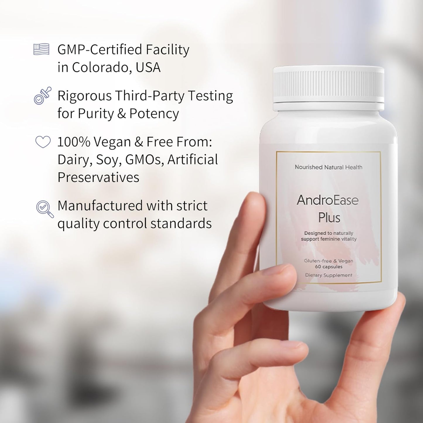 Nourished AndroEase Plus - Vegan Hormone Balance for Women - Zinc, Reishi, Green Tea and Saw Palmetto for Women - for Energy, Vitality, Facial Hair and Daily Wellness - 120 Capsules, Made in USA