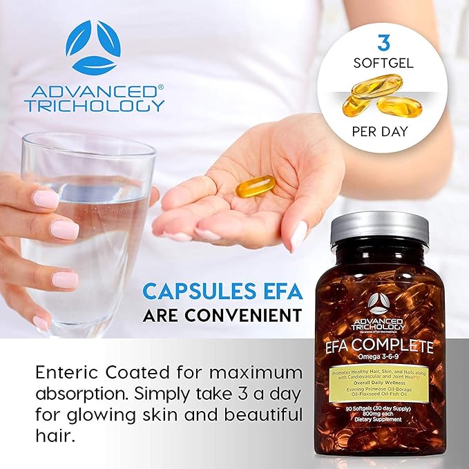 EFA COMPLETE with Optimal OMEGA 3 6 9 levels of High Potency Flax Oil, Fish Oil, Borage Oil, and Evening Primrose Oil 800mgs (90count) 3rd Party Tested - High in GLA and 369 Omegas