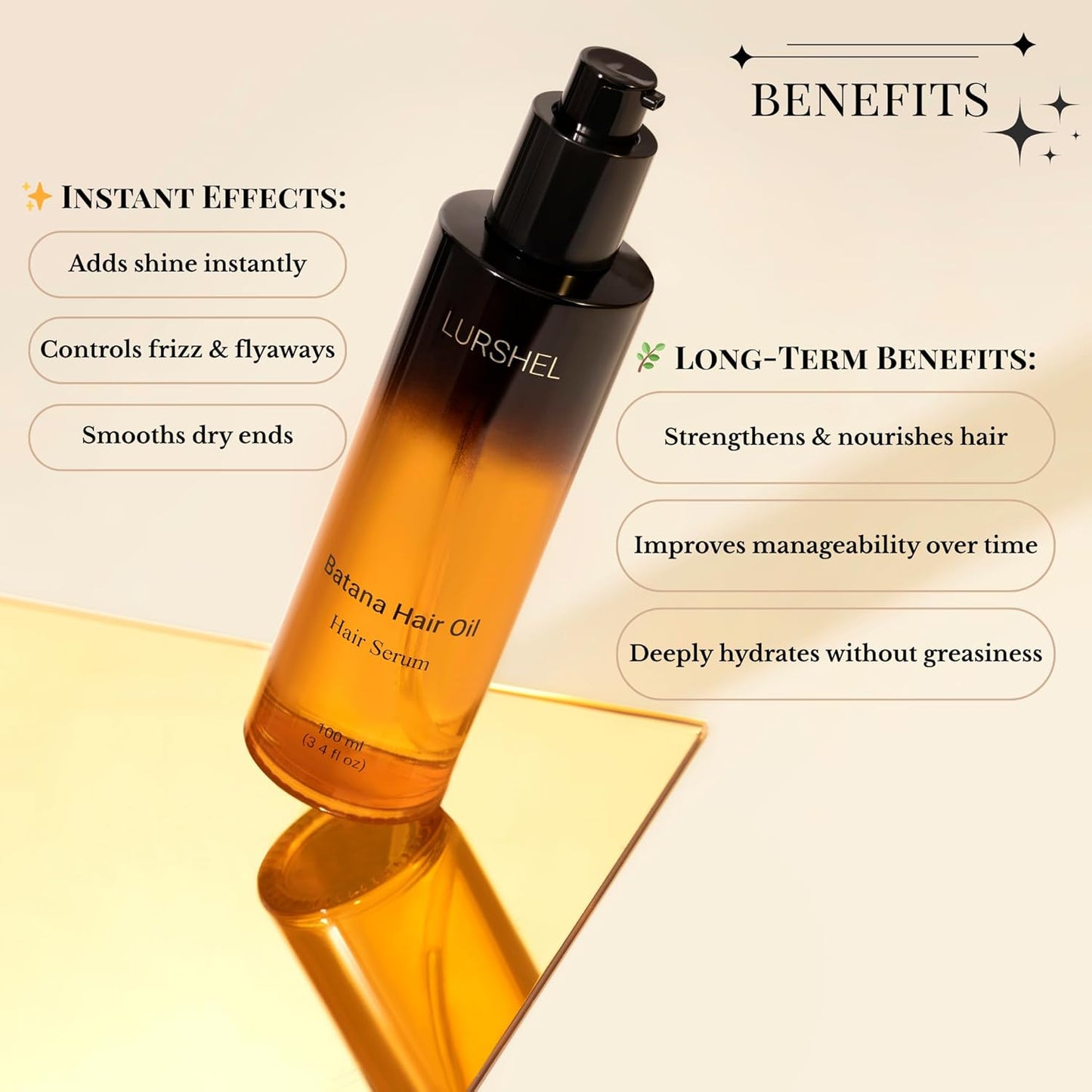 Batana Oil hair Serum - Leave-in No Rinse Treatment for Deep Hydration & Nourishment,Frizz Control, Split End Repair, adds Shine, Ideal Solution for Damaged & Dry Hair, (3.4 fl oz)