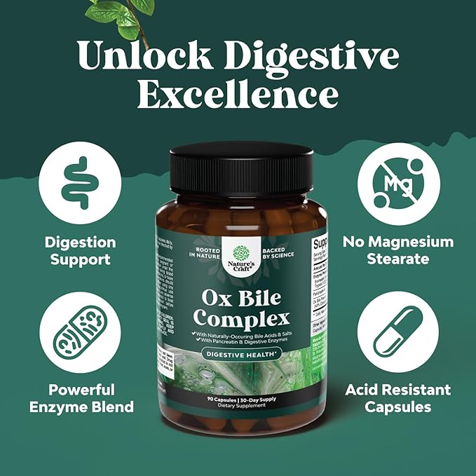 Digestive Enzymes with Ox Bile Supplement 4X Ox (1 Month)