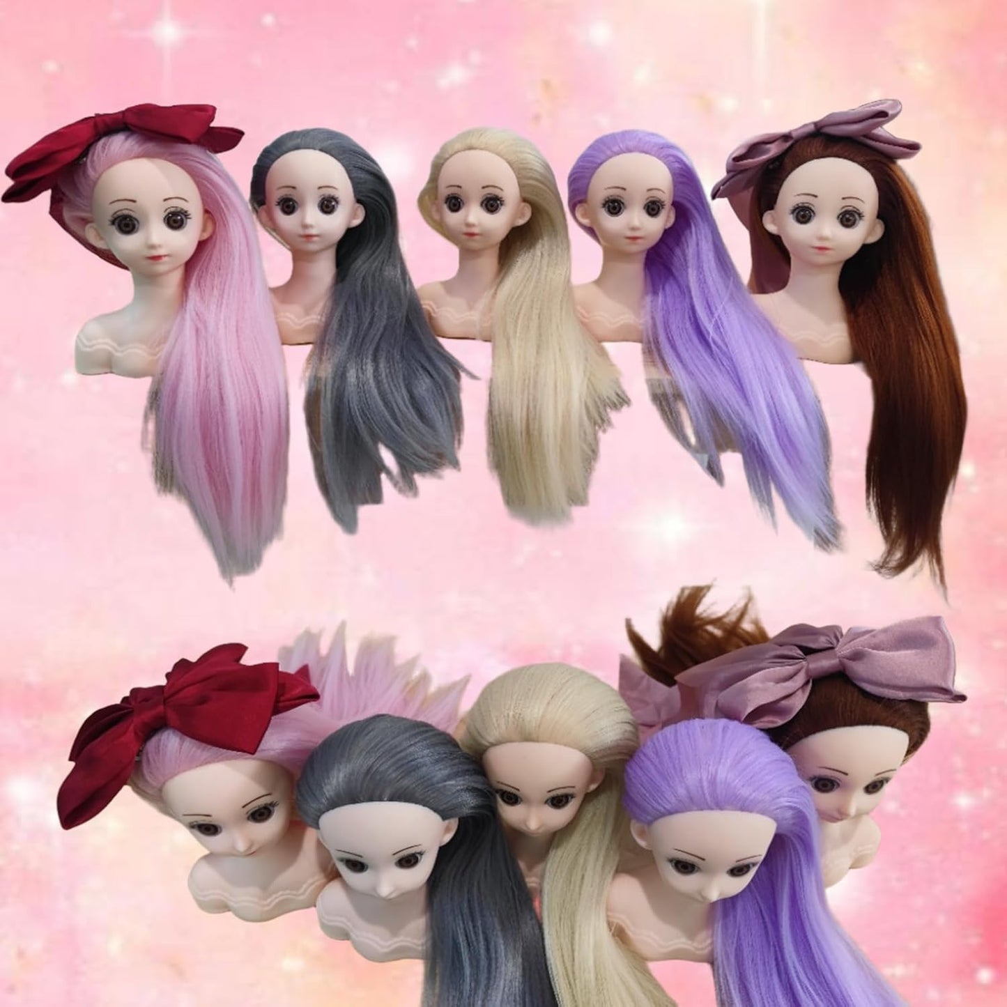 Small Doll Head For Hair Styling,Mini Synthetic Mannequin Head,Doll Head With Clamp Holder & Tools, Practice Doll Head For Hair Braiding,Styling and Cutting with Two Bows (Blond)