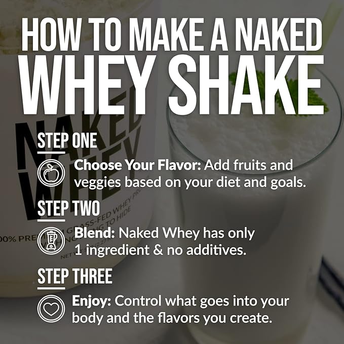 Naked WHEY 5LB 100% Grass Fed Unflavored Whey Protein Powder - Only 1 Ingredient, Undenatured - No GMO, Soy or Gluten - No Preservatives - Promote Muscle Growth and Recovery - 76 Servings