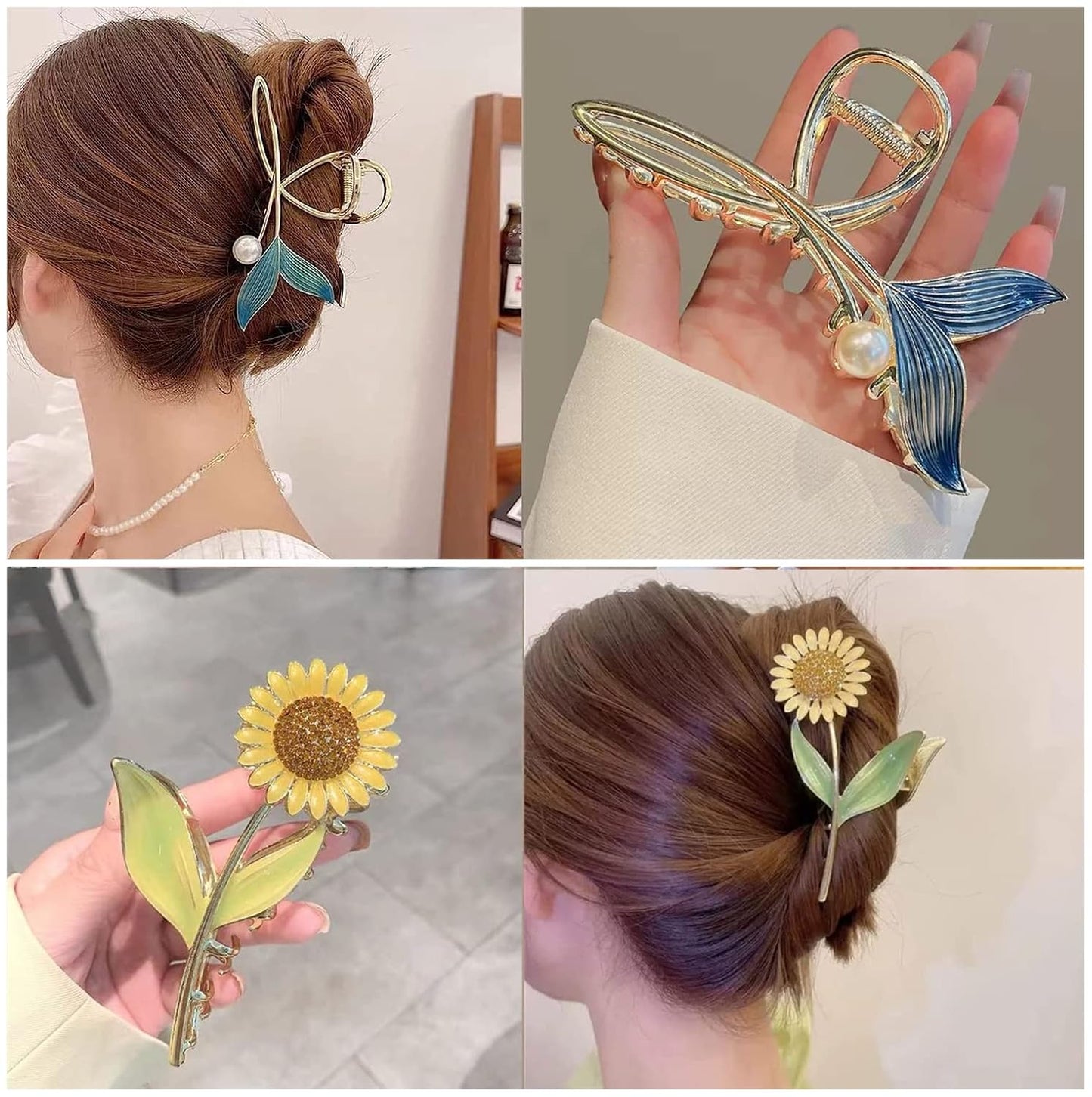 Flower Metal Hair Claw Clips 6 Pcs Cute Large Tulip Hair Claw NonSlip Hair Barrettes Strong Hold Hair Clamps Fashion Hair Accessories for Woman Girls with Long Thick Thin Curly Hair (D Style)