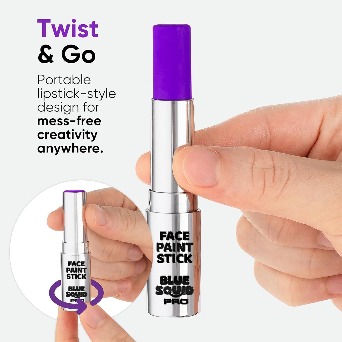 Blue Squid PRO Purple Face Paint Stick - Waterproof Body Paint for Adults & Kids Colored Eye Black Baseball, Eyeblack Softball -Hypoallergenic Twist-Up Non-Toxic Makeup Stick for Cosplay, Sports & SFX