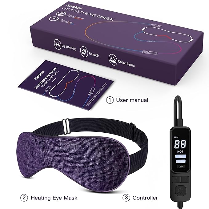 Heated Eye Mask for Dry Eyes with Temperature & Timer Remote, Eye Warm Compress Mask to Unclog Glands Eye Heating Pad for Women Men Relieve Blepharitis, Chalazion, MGD, Stye Syndrome; Purple
