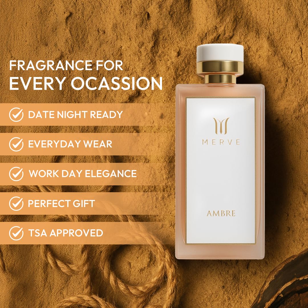 Merve Ambre Perfume For Women 3.4 oz | Premium Long Lasting Fragrance Luxury Scent | Jasmine, Honey, Floral, Fruity, Soft Spicy, Amber, Musk | Eau de Parfum