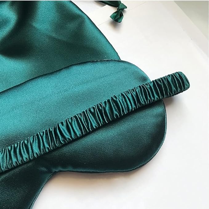 Silk Satin Sleeping Eye Mask, Dark Green Sleep Eye Mask Night Blindfold for Women and Men, Soft Breathable Blackout Eyeshade Eye Cover for Travel, Wedding Bridesmaid Gift