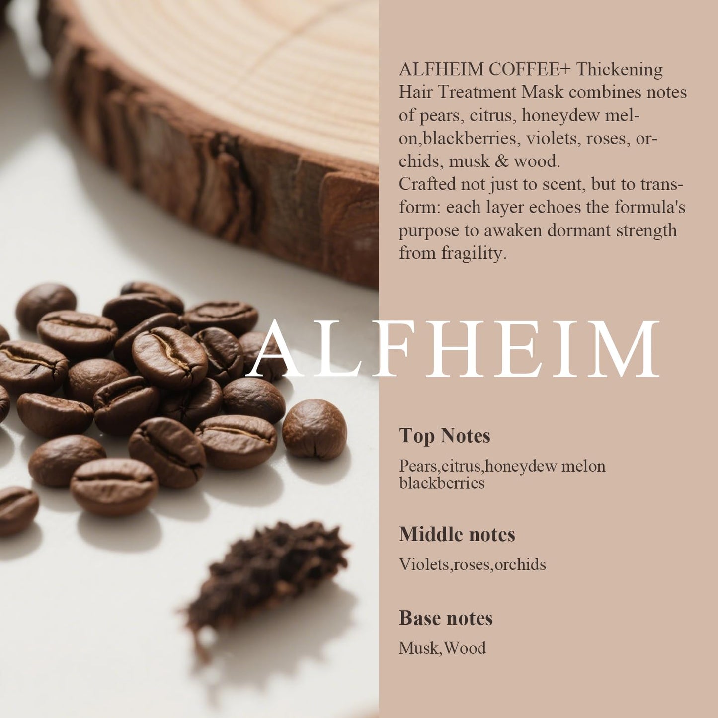 ALFHEIM Coffee+ Thickening Hair Mask for Fine, Weak & Thinning Hair with Caffeine, Biotin & Arabica Coffee Oil – Deep Repair, Strengthening & Volumizing Treatment – Sulfate-Free – 8.45 oz / 250 ml