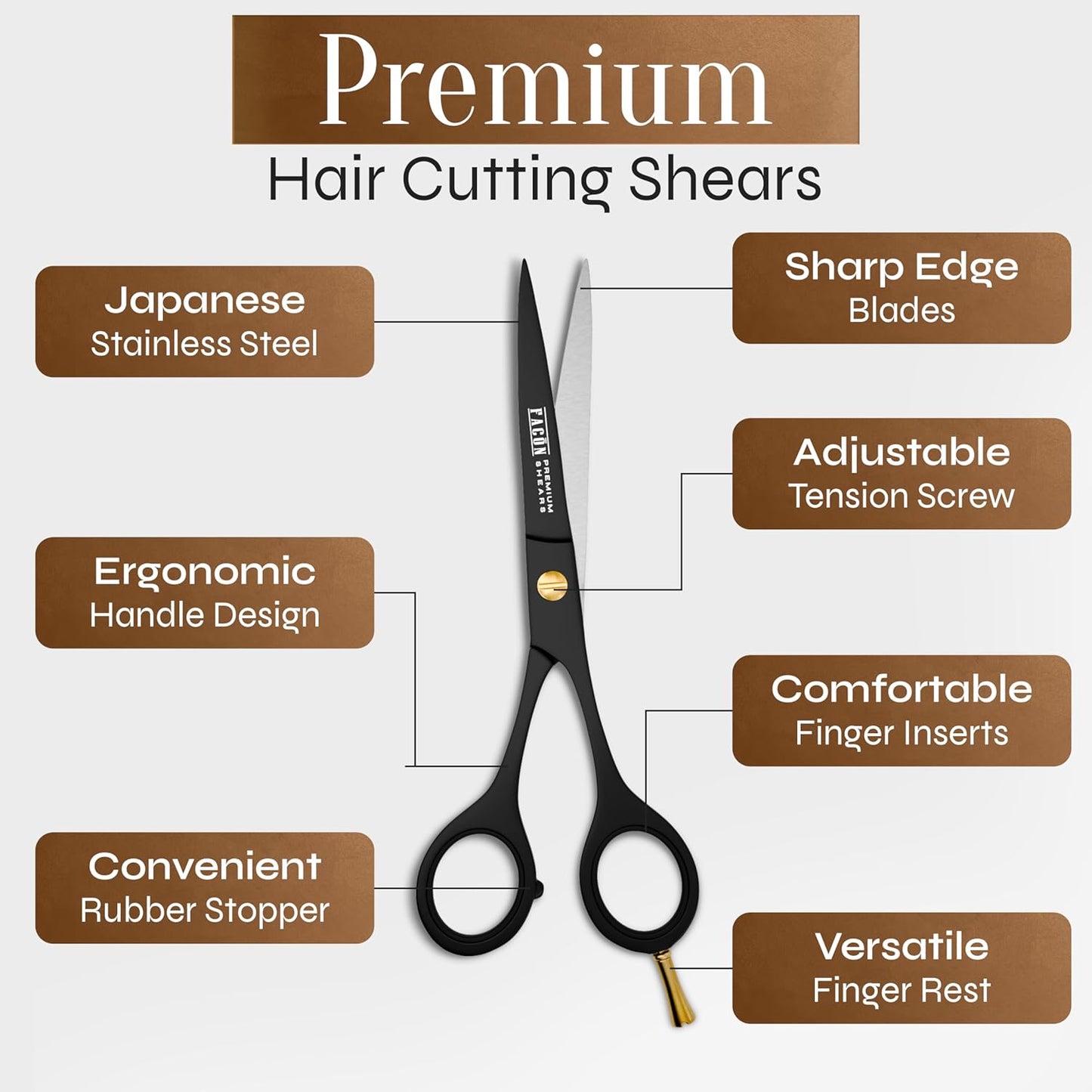Facón Hair Cutting Scissors - Professional Hair Scissors 6.5 Inch Razor Edge Barber Shears Salon Hair Cutting Shears - Japanese Stainless Steel - Precision Cutting Premium Shears for Men, Women & Kids