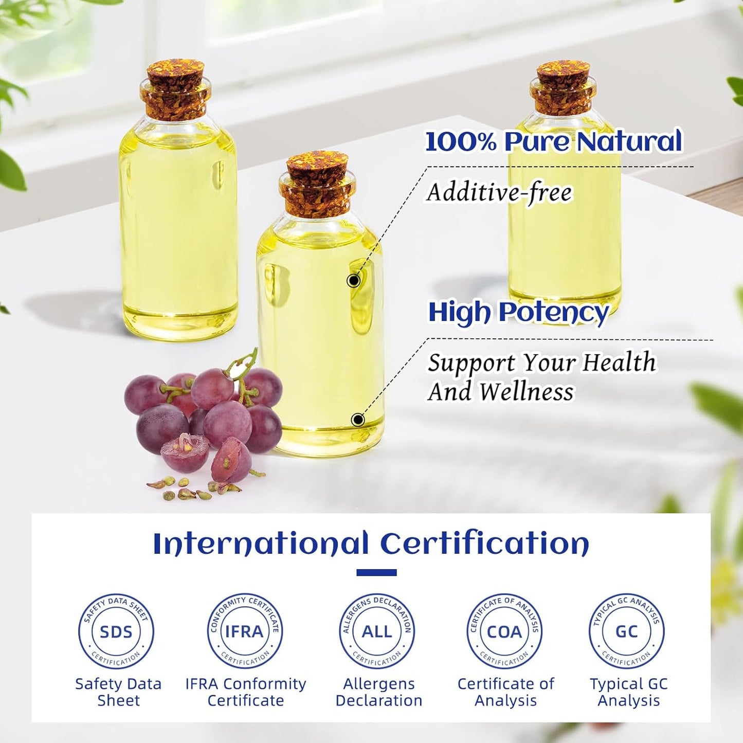 HIQILI 16 Fl Oz Organic Grapeseed Oil for Hair, for Skin, Carrier Oil for Essential Oils Mixing, 100% Pure & Natural-473ML