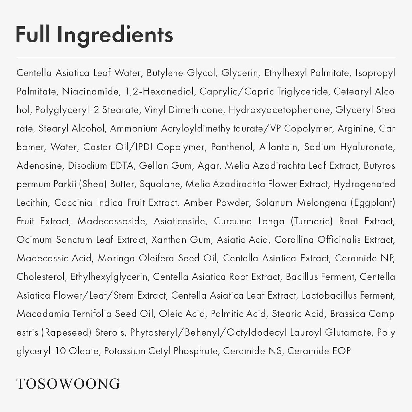 TOSOWOONG Madagascar Centella Cream, 706,580ppm Madagascar Centella Asiatica, Moisturizer, Rapid Soothing, Deep Hydration with Cica Complex, Skin Barrier Repair, Irritation Relief, 50ml / 1.69 fl. oz.