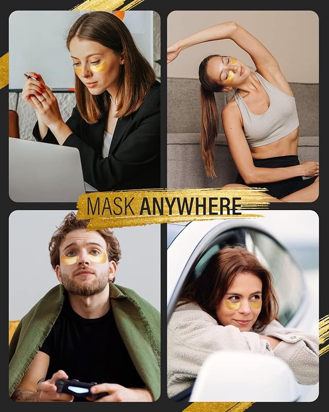 24k Gold Eye Patches (50 Pairs) & Eye Cream For Wrinkles, Eye Masks for Dark Circles and Puffiness, Peptides + Caffeine Anti Aging Eye Cream Reduce Fine Lines and Under Eye Bags