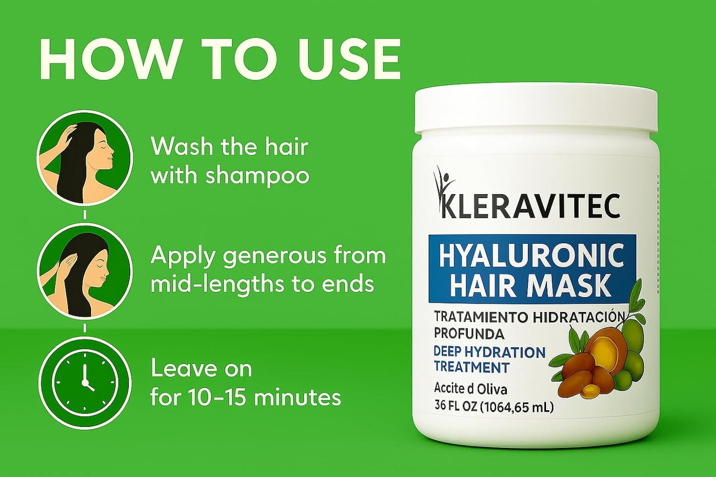 Hyaluronic Hair Mask Formulated With a Rich Blend of Olive Oil and Jojoba Oil to Provide Intense and Lasting Hydration for Dry or Damaged Hair, Restore Vitality and Shine (60 OZ)