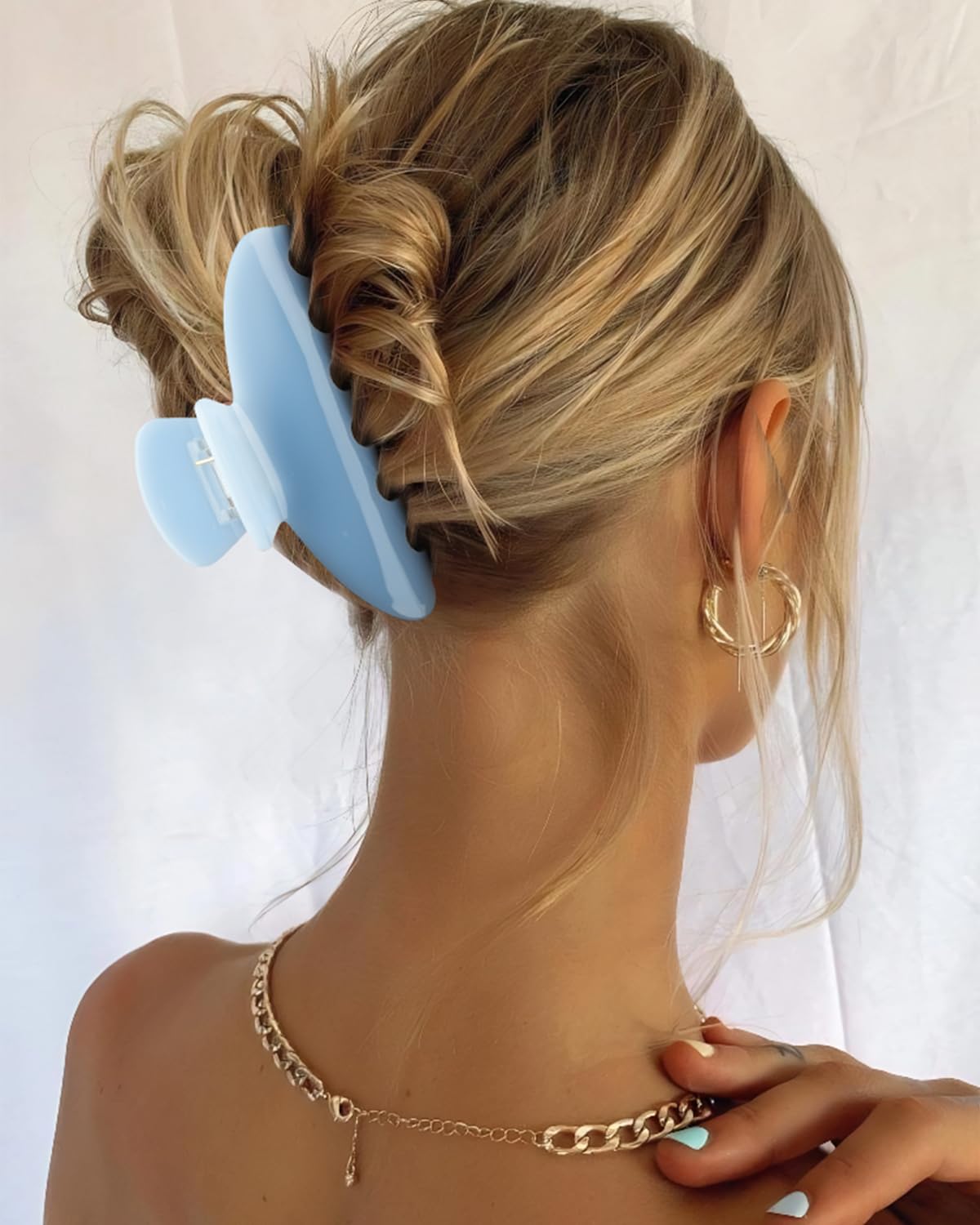 MAORULU Cute Claw Clip for Women – 4'' Large Acetate Hair Clips for Thick Thin Curly Long Hair, Durable Hair Clamps Non-slip Jaw Clip, Strong Hold, No Hair Damage, Stylish French Design (Blue)