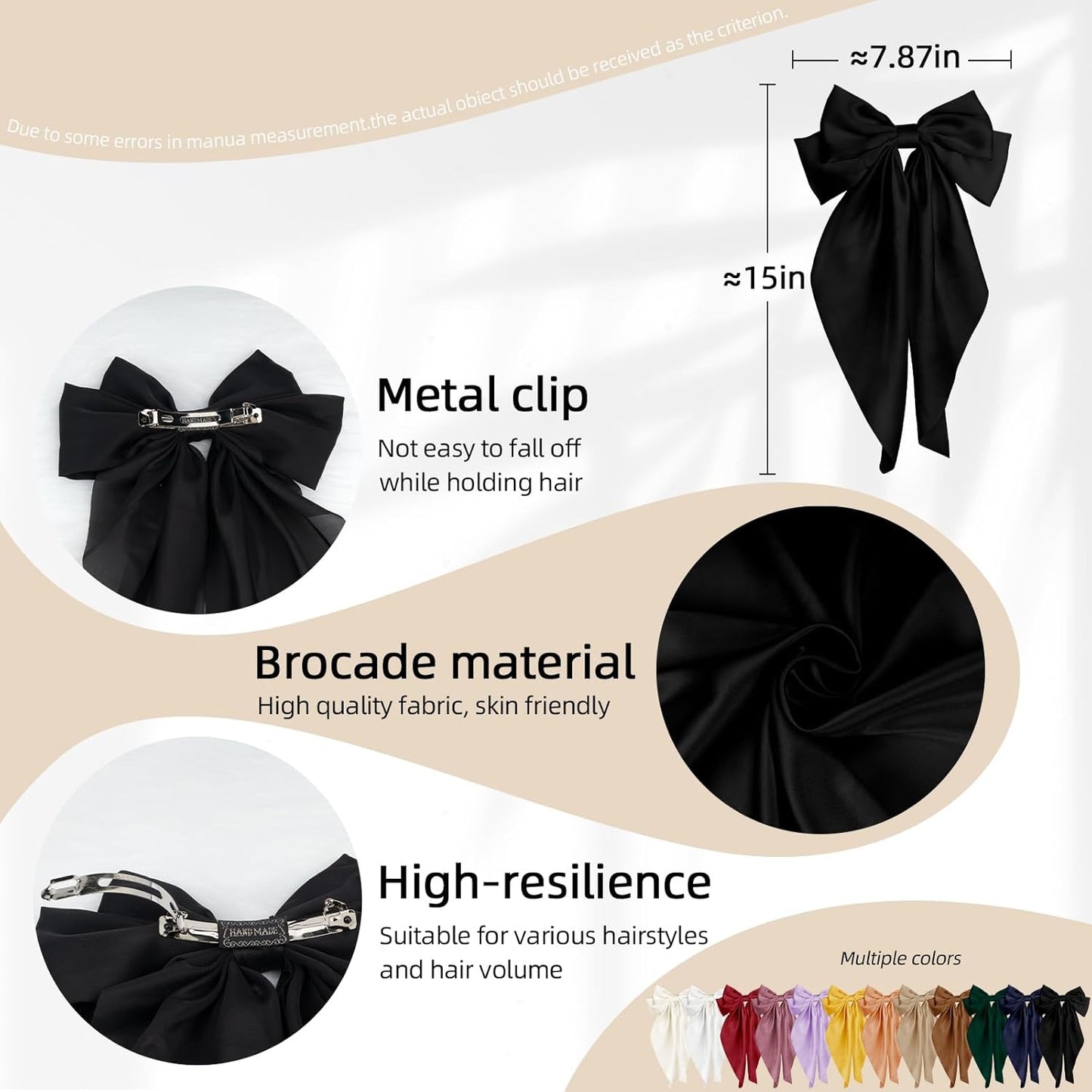 Large Hair Bows 2PCS Pink White Hair Bow for Women Big Satin Long Tail Hair Bow Hair Clips Aesthetic Hair Accessories