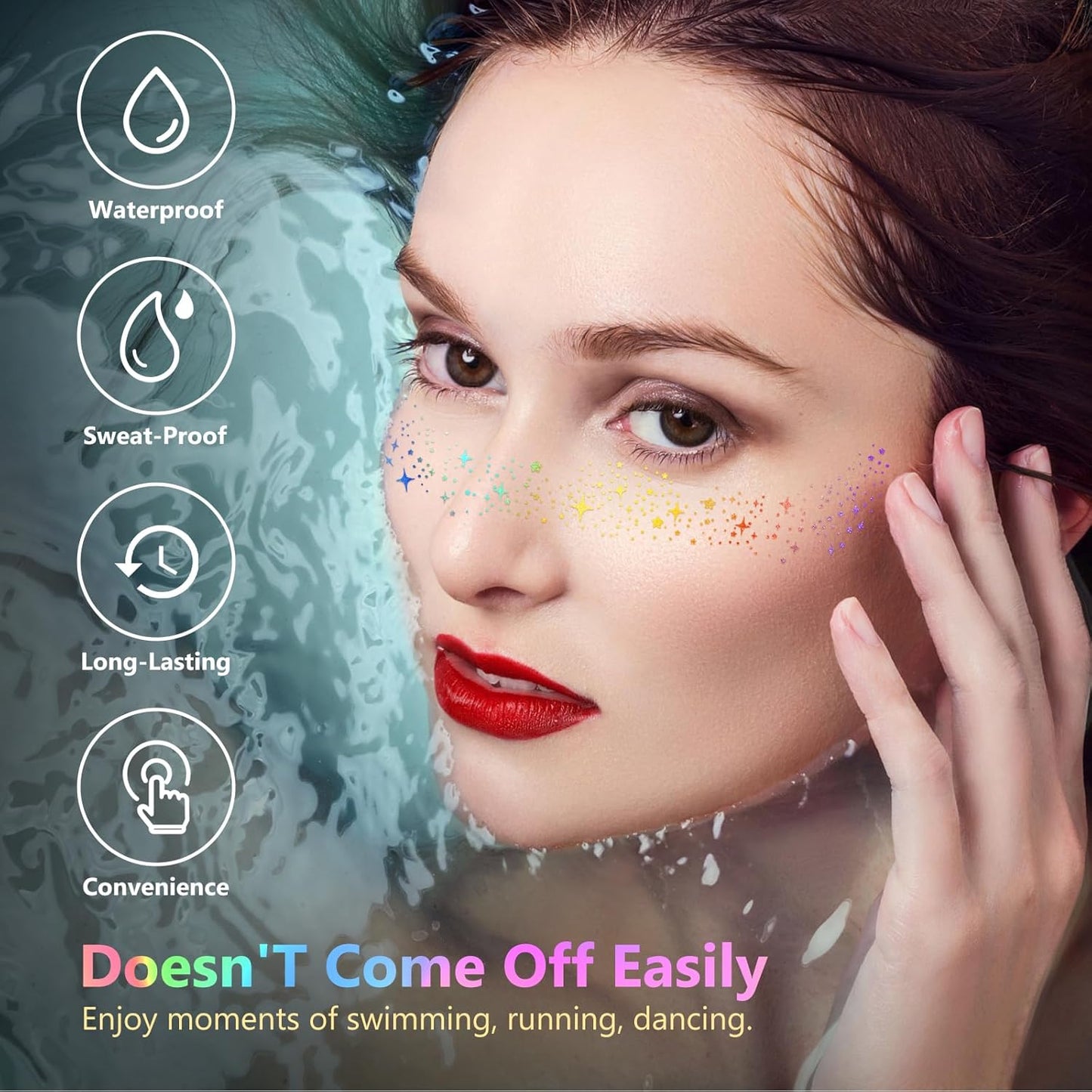 HyperFun 12Pcs Face Glitter Freckles, Face Glitter Fake Freckles Sticker, Holographic Multichrome Waterproof Sparkle Freckles Makeup Patches for Women Rave Festival Accessories Concerts Party Prom