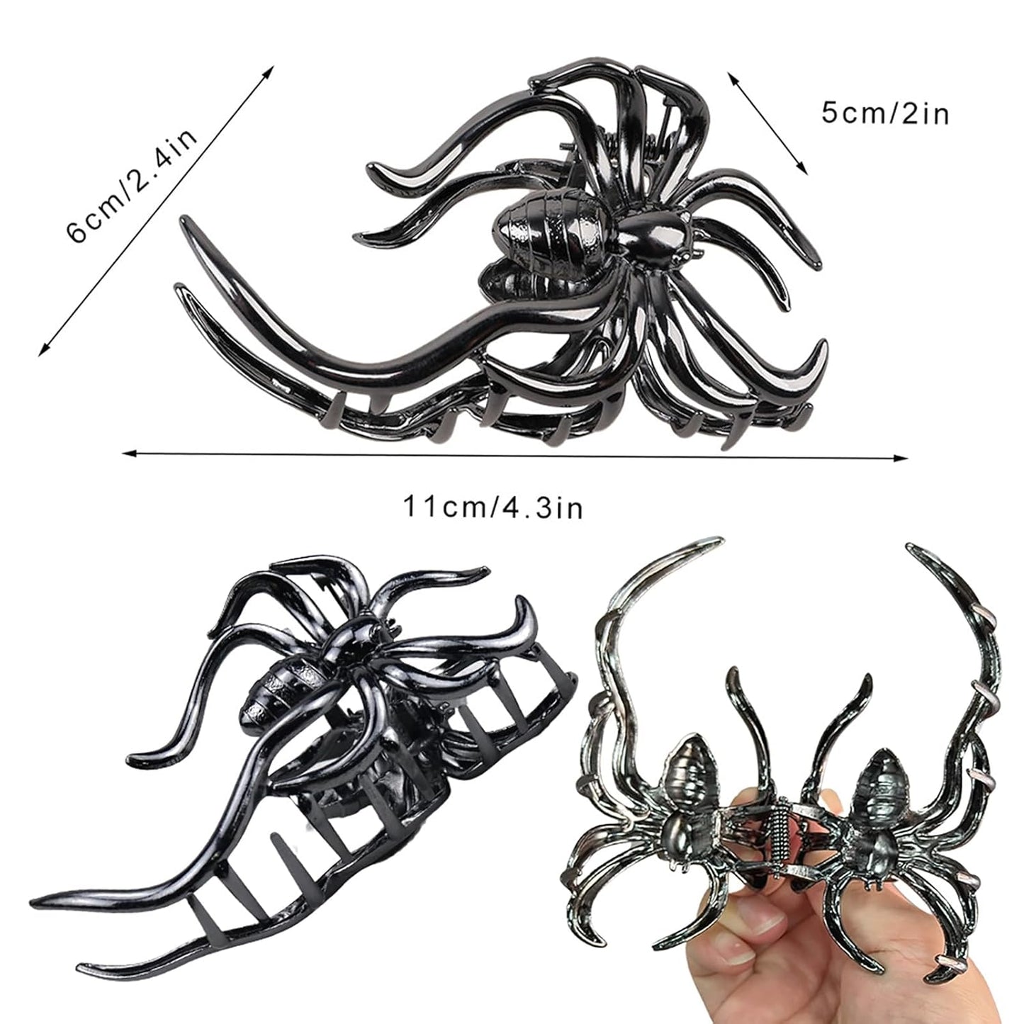 Halloween Spider Hair Claw Clips - Metal Black Alloy Nonslip Terror Strong Hold Gothic Catch Clips for Women's Thick or Thin Hairs - Spider Style 2