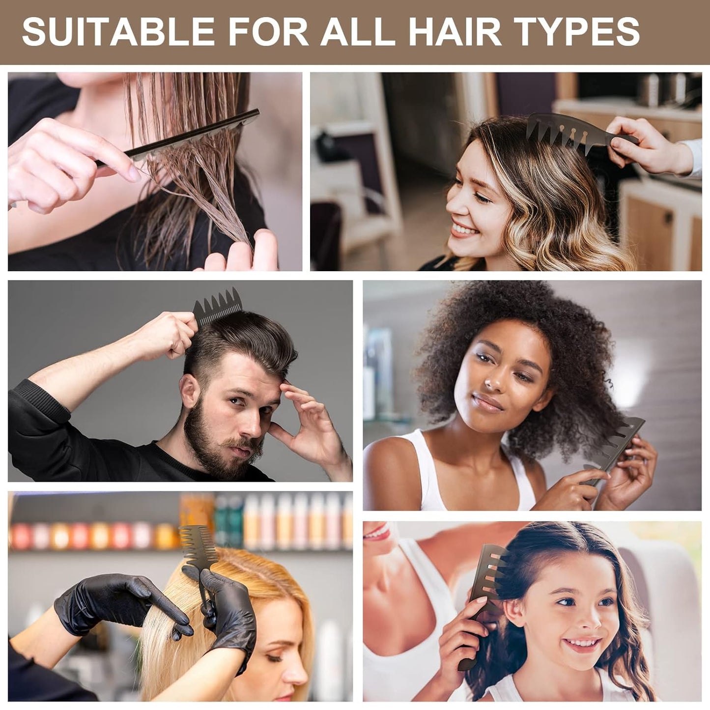 URAQT 6-Pcs Wide Tooth Hair Comb Set, Professional Styling & Wet Pick Pompadour Comb, Anti-Static Hairdressing Comb for Men and Women