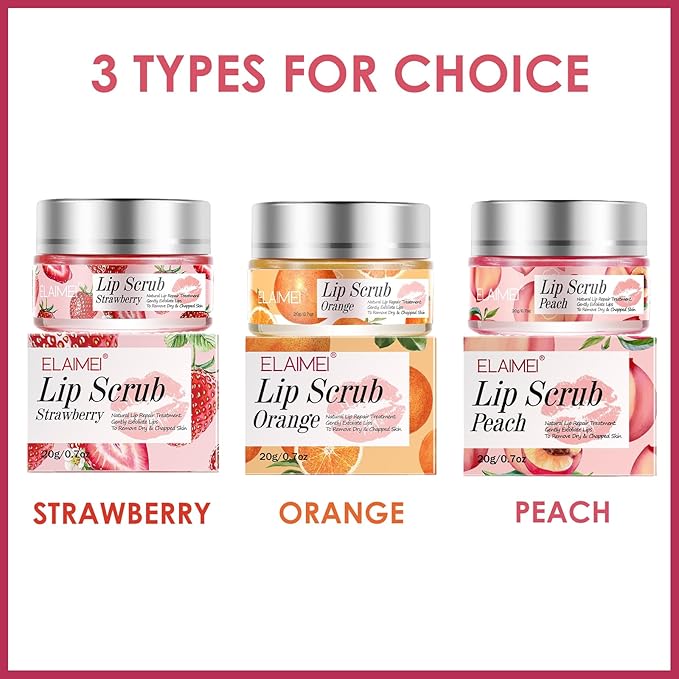 MIELIKKI Lip Scrub, Lip Scrubs Exfoliator, Sugar Lip Polish, Lip Exfoliator Scrubber for Chapped and Dry Lips, Lip Moisturizer, Lip Care Products, Strawberry