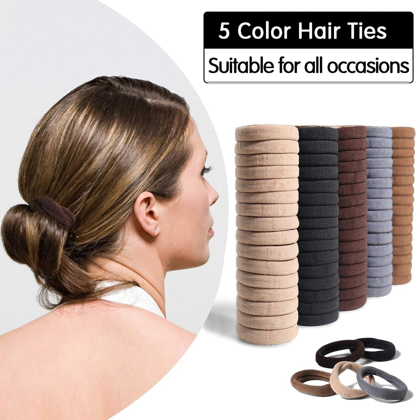 100 Pcs Thick Seamless Brown Hair Ties, Ponytail Holders Hair Accessories No Damage for Thick Hair Christmas Gift(Natural Colors)