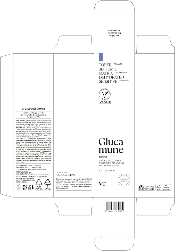 VT COSMETICS Glucamune Facial Toner with Vegan Mucin, Hydrating & Soothing for Dry, Sensitive, and Combination Skin, Korean Skincare, Fragrance-Free