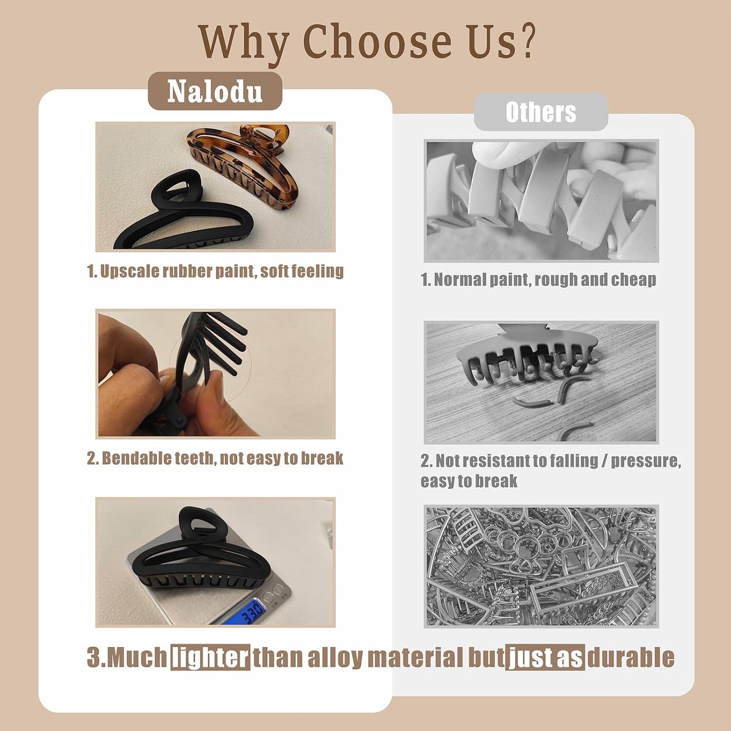 Big Hair Claw Clips, 4.3 Inch Large Non-Slip Unbreakable Hair Clip Claw for Women Thick Curly Long Hair, 2 Pack