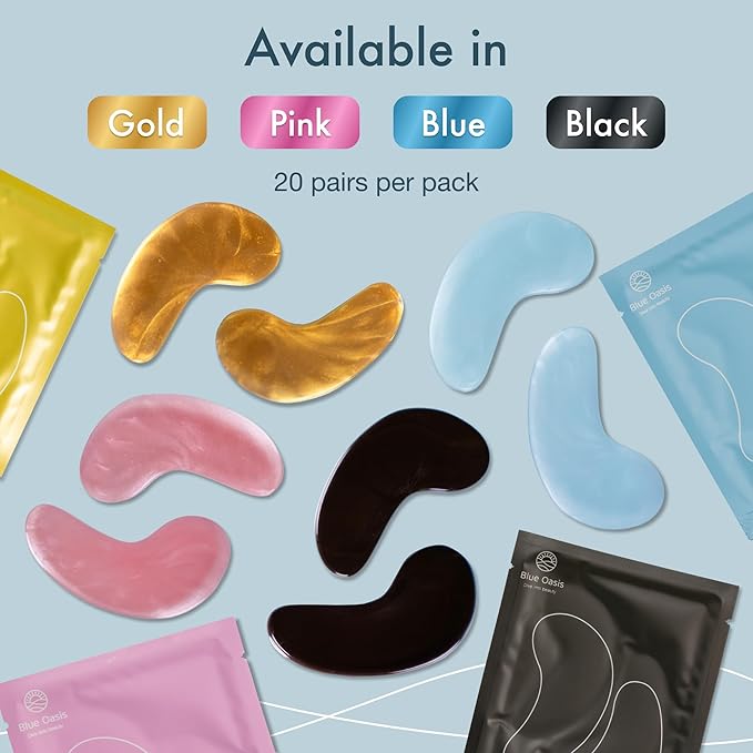 Blue Oasis Under Eye Patches for Puffy Eyes and Dark Circles - 20 Pairs Brightening 24K Gold Eye Mask, Hyaluronic Acid and Collagen Eye Care Gel Pads, Relaxing Self Care and Home Spa Gifts for Women