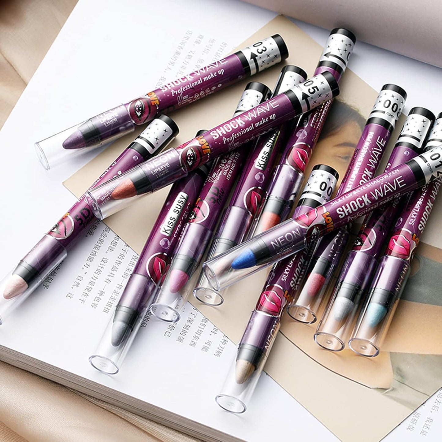 MEICOLY Neutral Brown Eyeshadow Stick, 12 Pcs Shimmer Metallic Purple Blue Eyeshadow Crayon, Eye Brightener Stick, Pro Waterproof & Long Lasting Shiny Bright Starter Rotating Eye Brightener Sticks