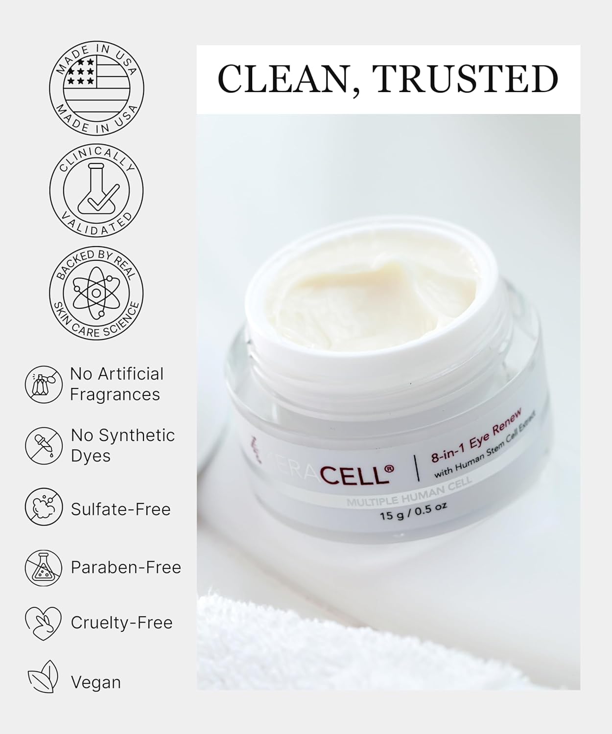 Eye Cream Anti Aging Solution – 8-in-1 Renew Cream with MHCsc Technology – Under Eye Cream for Dark Circles - Reduces Puffiness, Fine Lines, Wrinkles – With Peptides & Cucumber - 0.5 oz