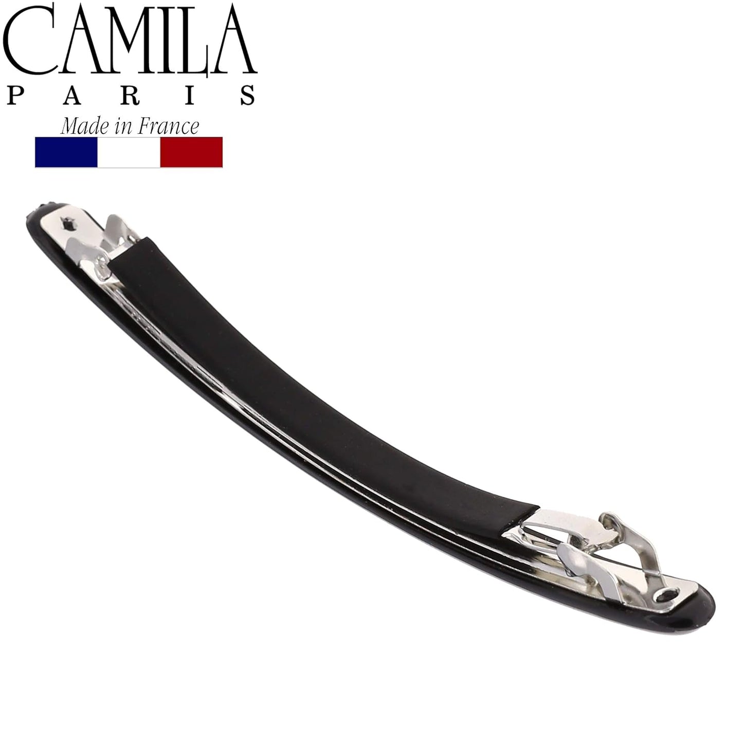 Camila Paris CP2851 French Hair Barrette Large Black, Long Skinny Strong Hold Grip Hair Clips for Women, Thin Rubberized Automatic Clasp No Slip Durable Styling Girls Hair Accessories, Made in France