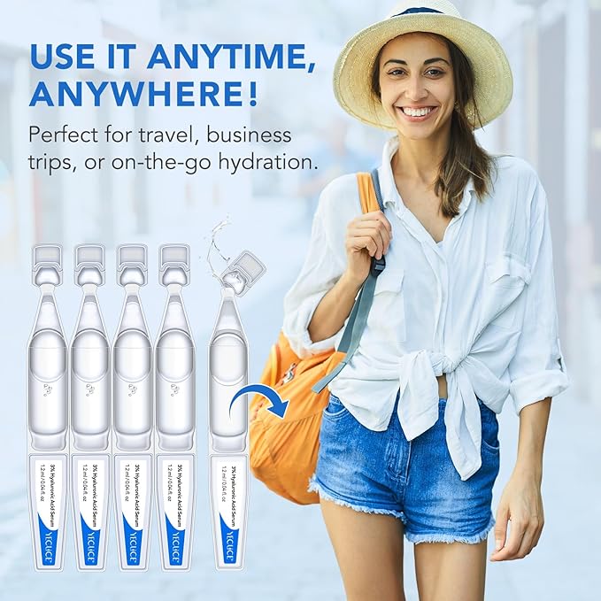 3% Hyaluronic Acid Serum for face, Hyaluronic Acid Tubes, Ultra-Hydrating Vials Serum Smoother Skin, Hyaluronic Acid Boosting Serum Single-Use Skincare 1.2ML*30