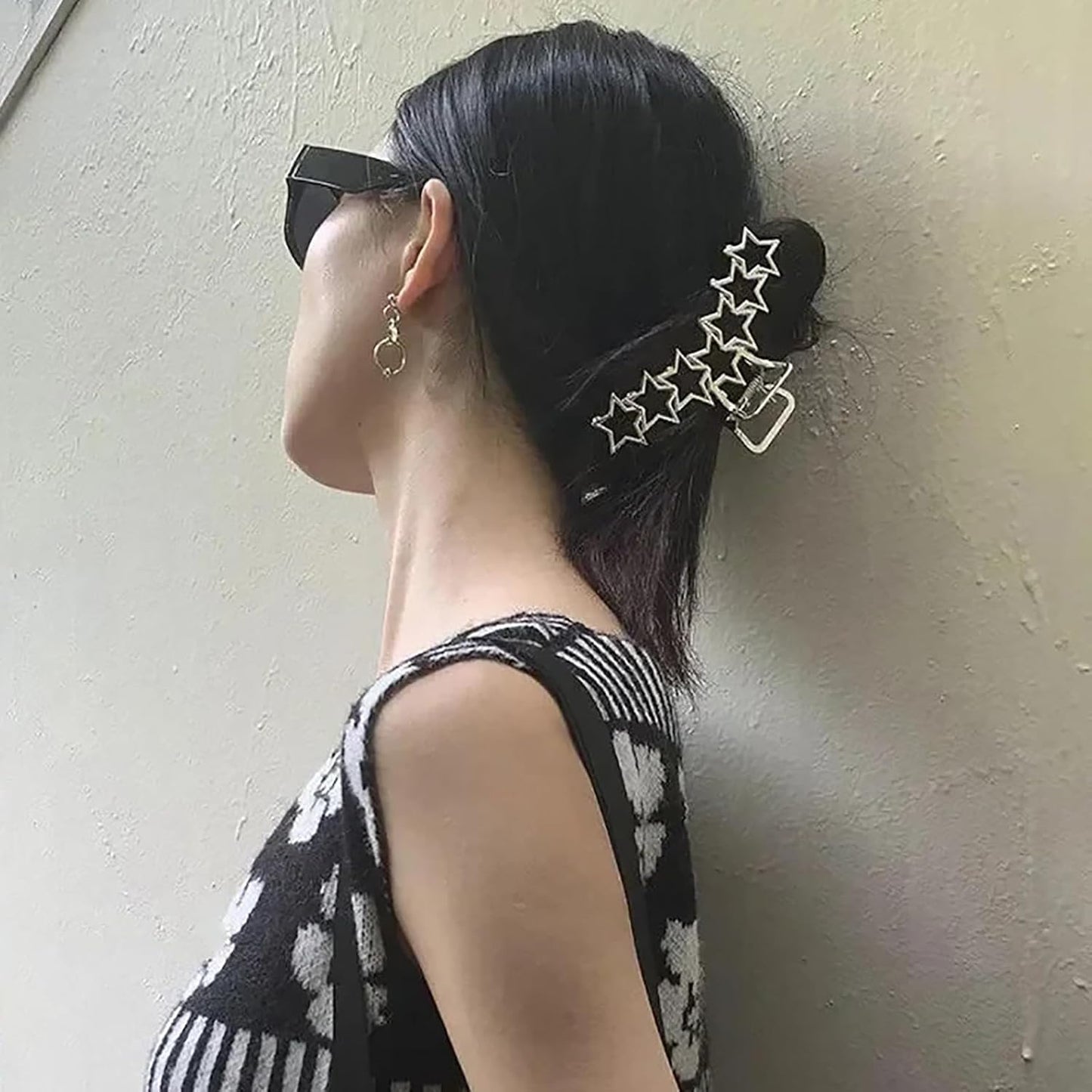 AIUPUOC Star Hair Clips Silver Heart Hair Claw Clips Accessories for Women for Thick Hair Non-slip Korean Crab Clamp Headwear Fashion Hair Accessories Holiday Party Decorations 2Pcs