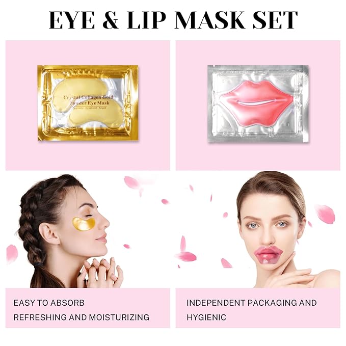 40 Pcs Lip Masks & Under Eye Masks, 24K Gold Gel Crystal Collagen Under Eye Patches for Puffy Eyes and Dark Circles, Effectively Moisturizing the Lip & Eye Skin, Reducing Wrinkles & Fine Lines