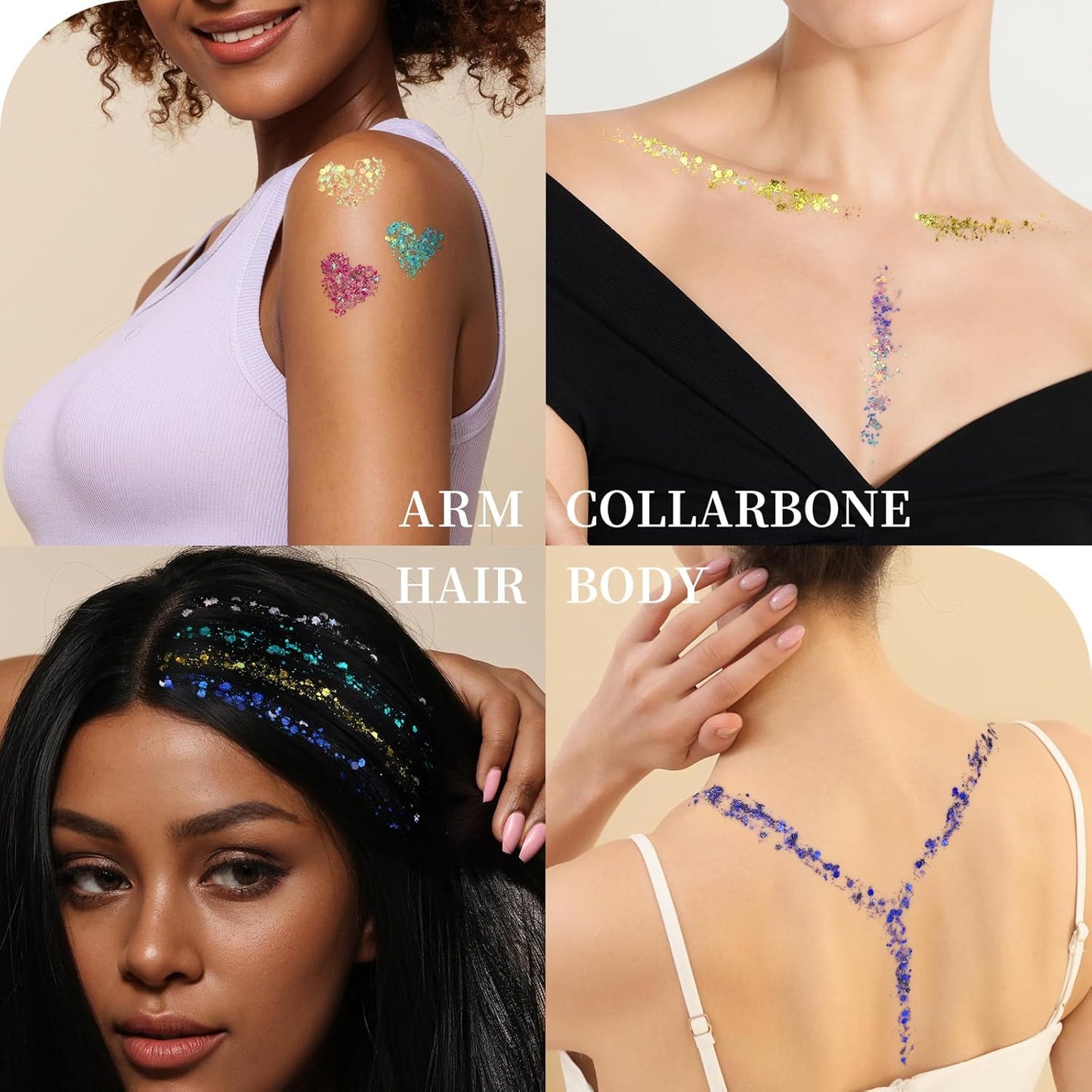 FANDAMEI Star&Moon Face Glitter, Body Glitter Hair Glitter for Glitter Makeup, 2 PCS Glitter Gel 18 Grids for Body&Hair for Kids Women, Halloween Rave Party Face Paint