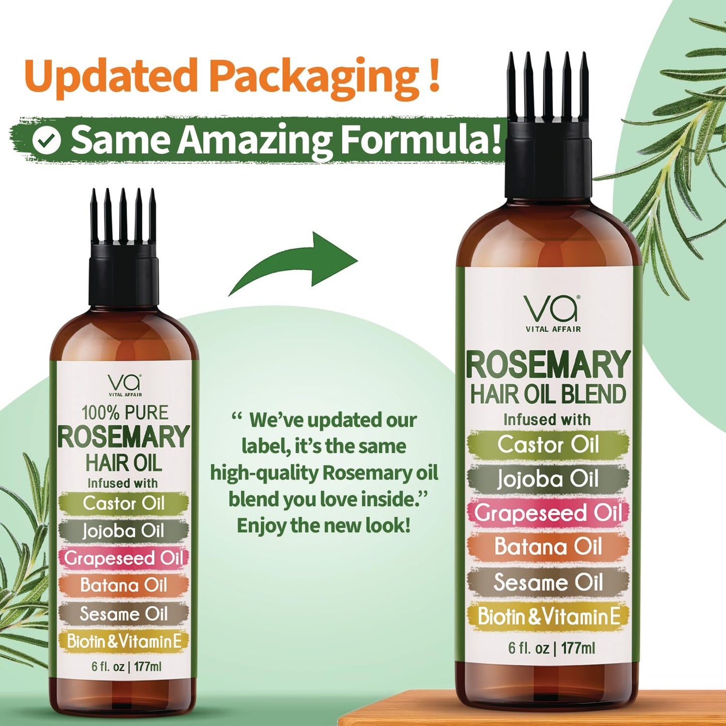 VITAL AFFAIR Blend Of Pure Rosemary Oil For Hair Growth With Castor, Batana, Jojoba Oil-Infused With Biotin & Vitamin E-Blend of Effective Hair Oils for Hair Growth-Strengthening Treatment 6 Fl Oz