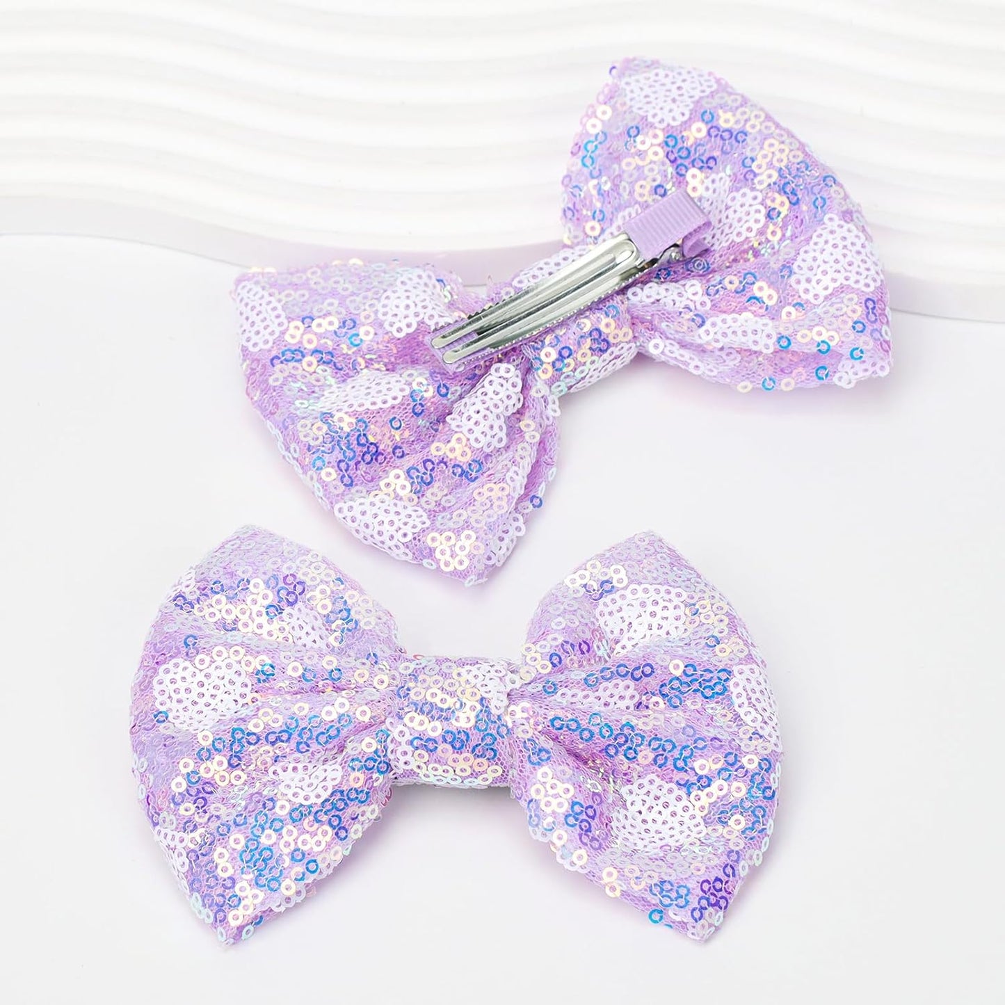 Large Big Sparkling 5 Inch Glitter Heart Hair Bows Clips Sequin Bow Alligator Clips Hair Accessories for Girls, Teens, Toddlers(Light Purple)