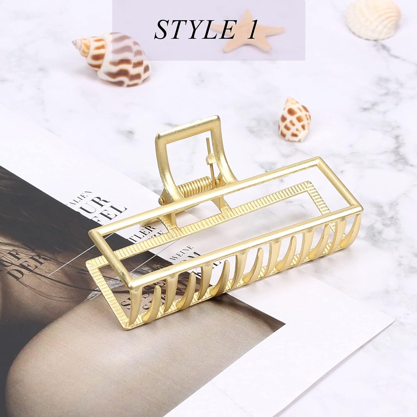 FAELBATY Hair Claw Clips, Large Gold Metal Strong Hold Hair Clips 4 Inch Non-Slip Hair Clips Accessories for Women 3 Styles - Butterfly, Claw, Hair Securing, Hairdressing, 3 Count