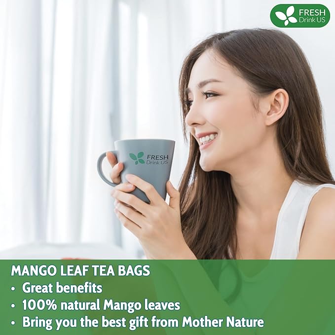 FreshDrinkUS, Premium 40 Mango Leaf Tea Bags, 100% Natural& Pure from Mango Leaves. Loose Leaf Mango Herbal Tea. Mango Leaf Tea. No Sugar, No Caffeine, No Gluten, Vegan.